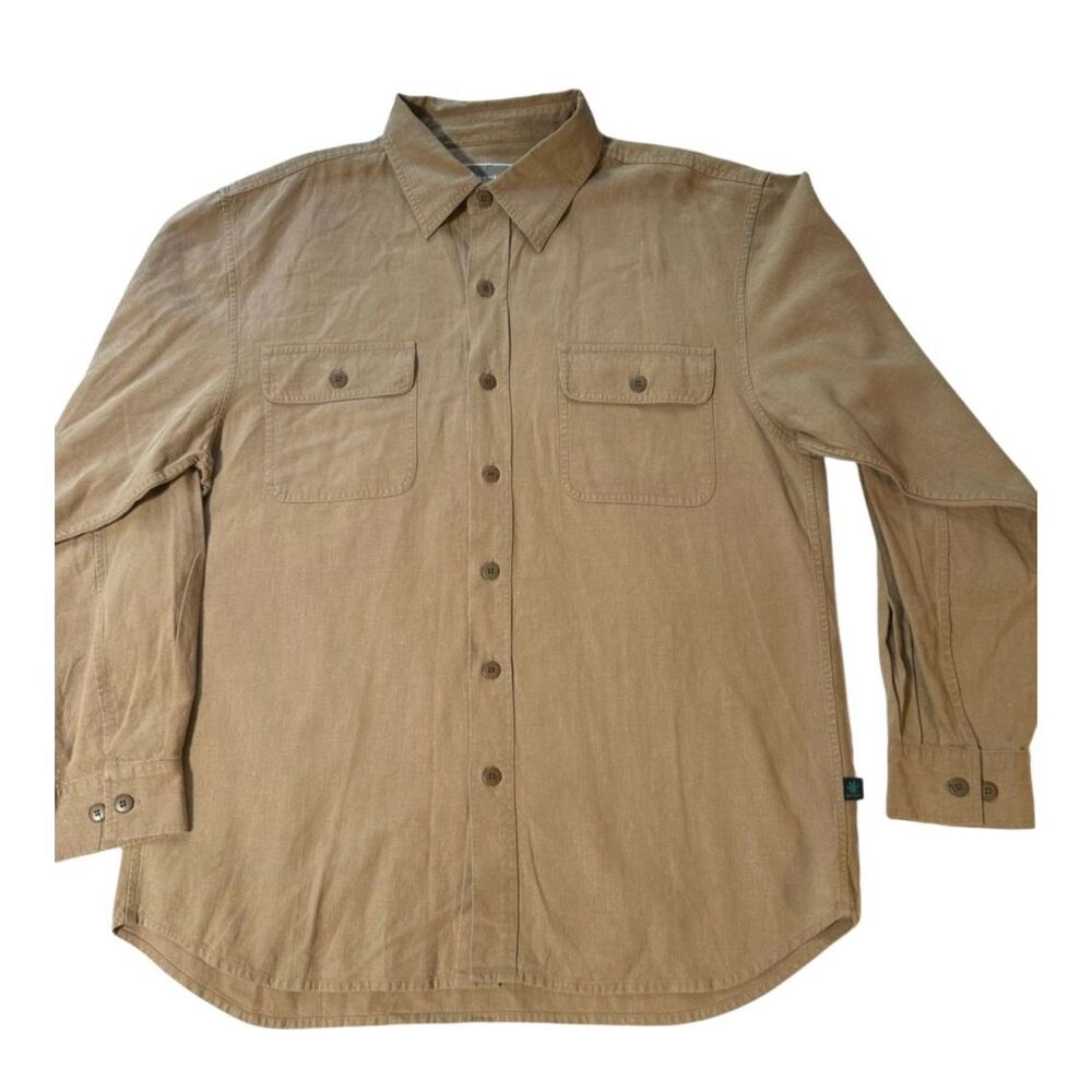 Weekendz off tan Hemp blend button up shirt with chest pockets L
